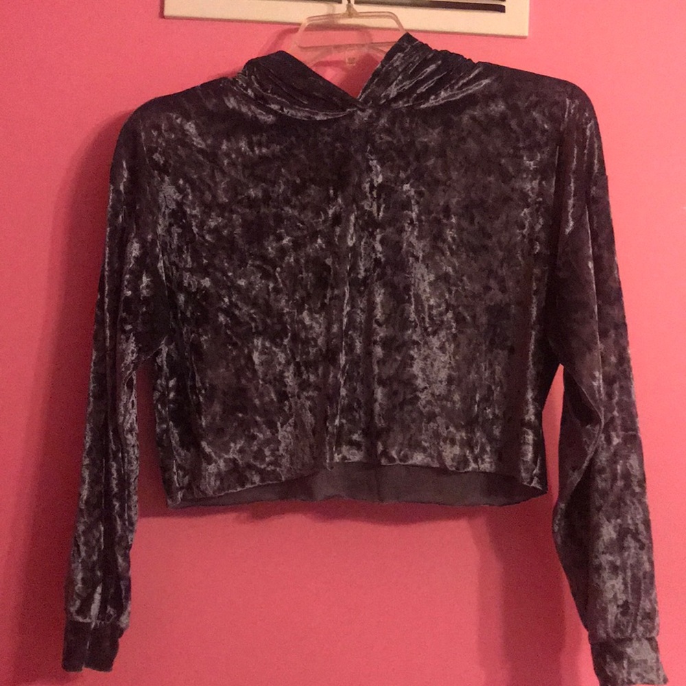 Blue Velvet Long Sleeve Crop Top Hoodie